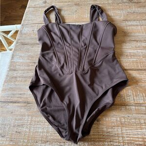 Staud Adelaide corset swimsuit. Brown. Large. $240